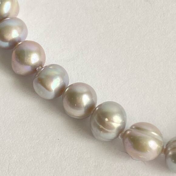 Pearl Necklace Gray Single Strand Pastel Silver Cultured Freshwater Baroque 22” - Picture 4 of 10